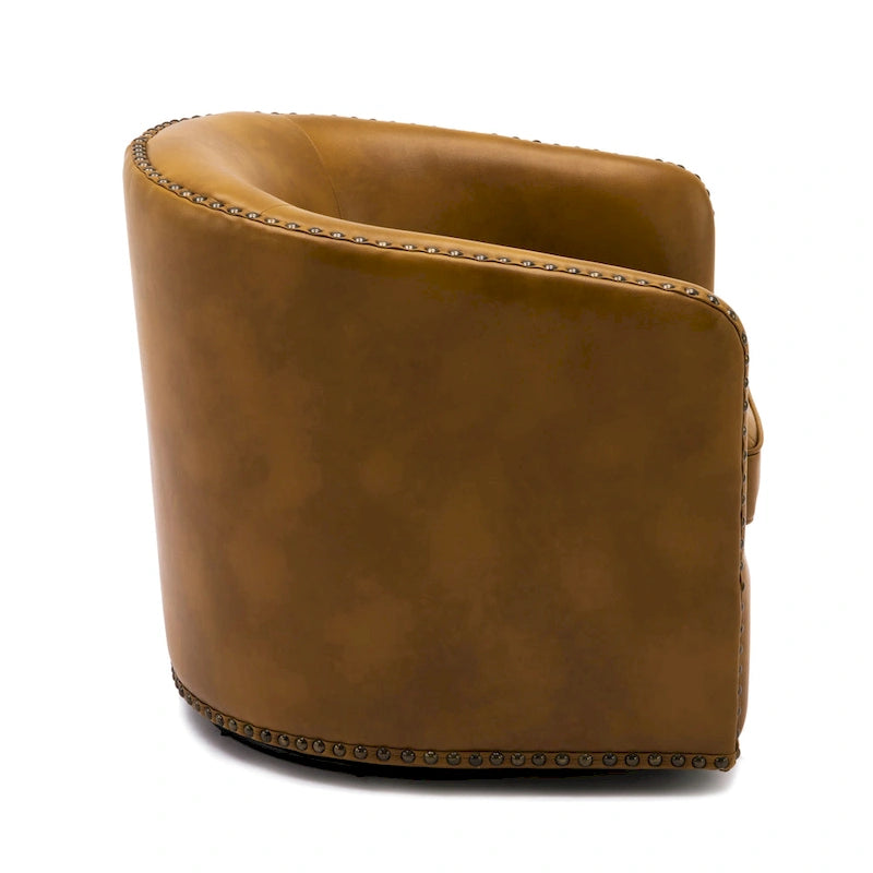 Faux Leather Swivel Barrel Accent Chair with Nailhead Trim