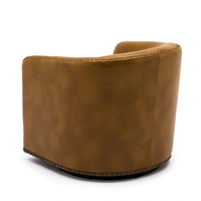 Faux Leather Swivel Barrel Accent Chair with Nailhead Trim