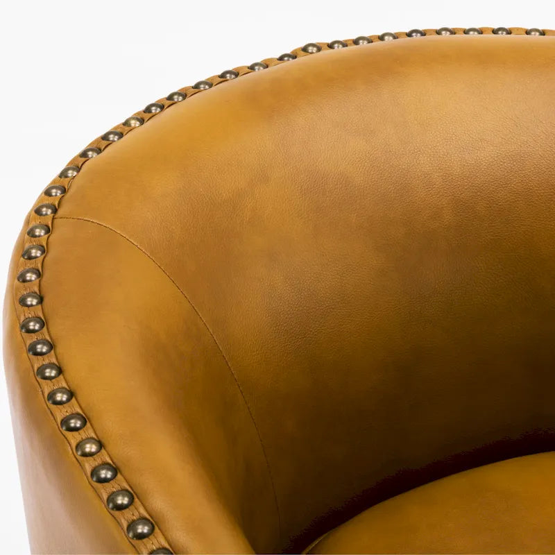 Faux Leather Swivel Barrel Accent Chair with Nailhead Trim