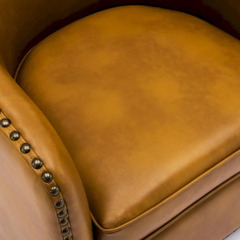 Faux Leather Swivel Barrel Accent Chair with Nailhead Trim