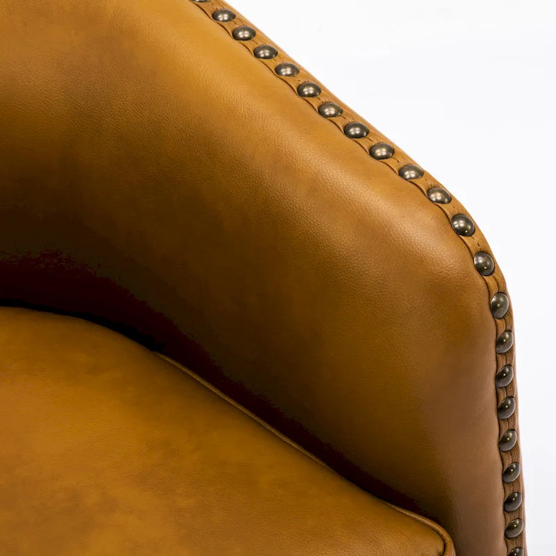 Faux Leather Swivel Barrel Accent Chair with Nailhead Trim