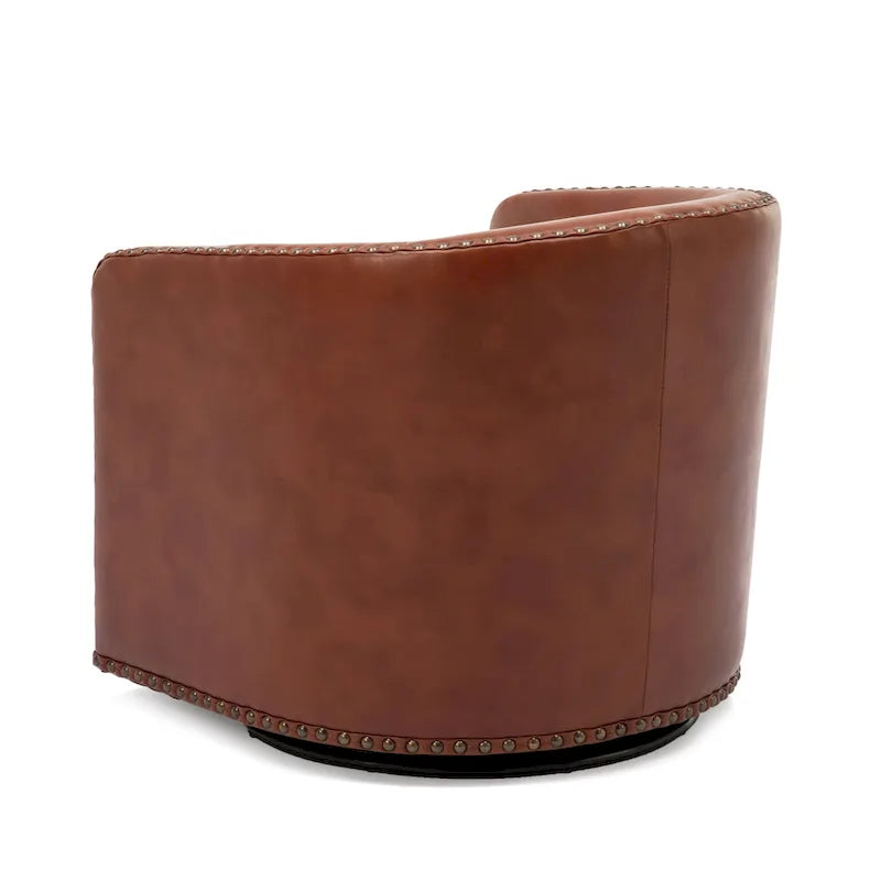 Faux Leather Swivel Barrel Accent Chair with Nailhead Trim