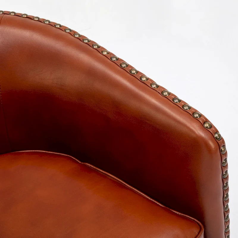 Faux Leather Swivel Barrel Accent Chair with Nailhead Trim