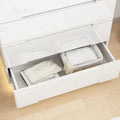 Wood 5 Drawer Chest Bedroom Dresser in White High Gloss With Light