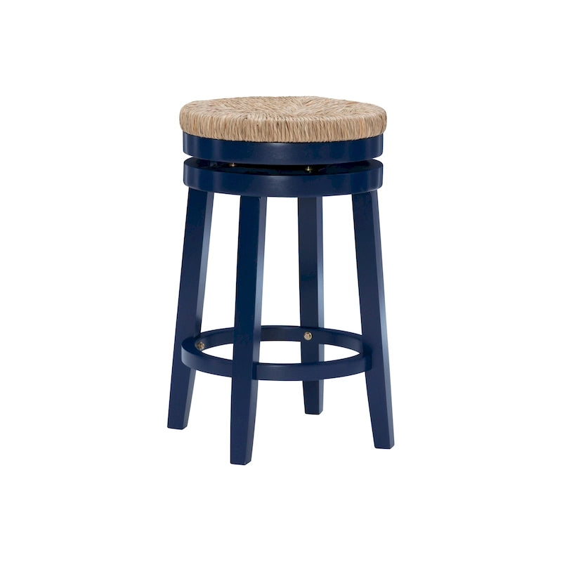 Backless Swivel Counter Stool with Natural Seagrass Seat and Rubberwood Base