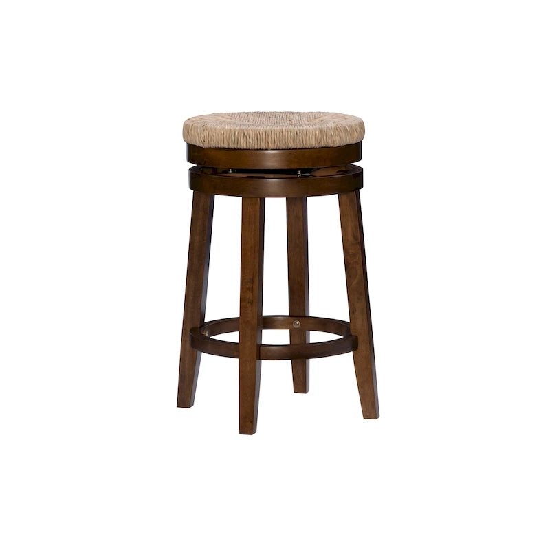 Backless Swivel Counter Stool with Natural Seagrass Seat and Rubberwood Base