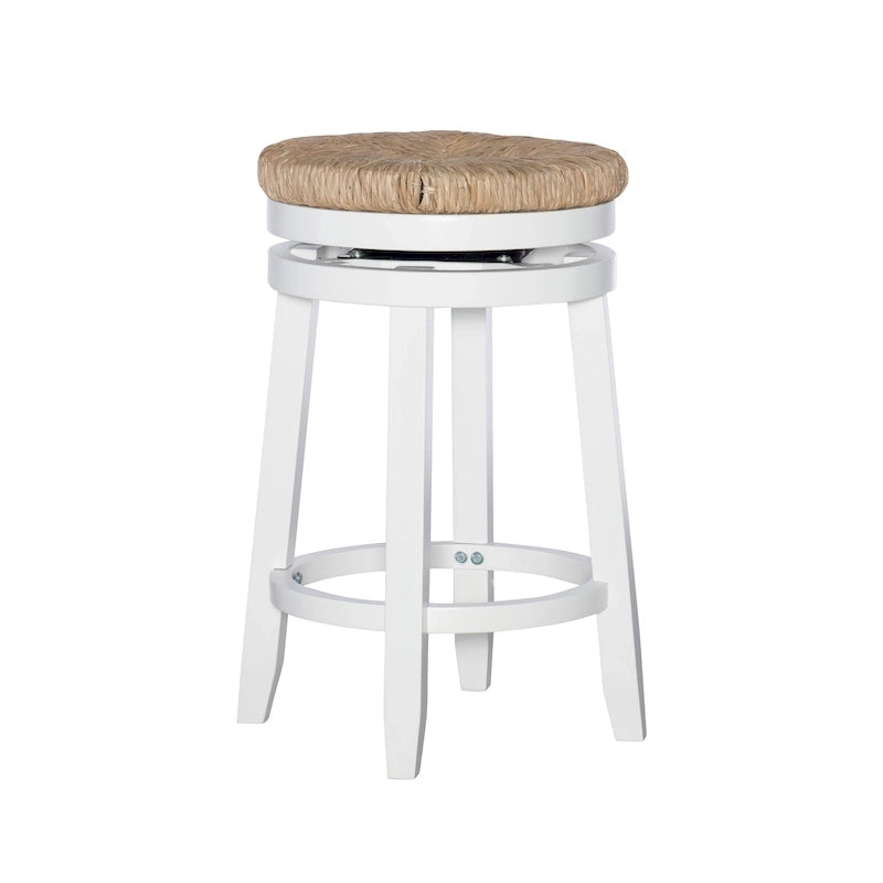 Backless Swivel Counter Stool with Natural Seagrass Seat and Rubberwood Base