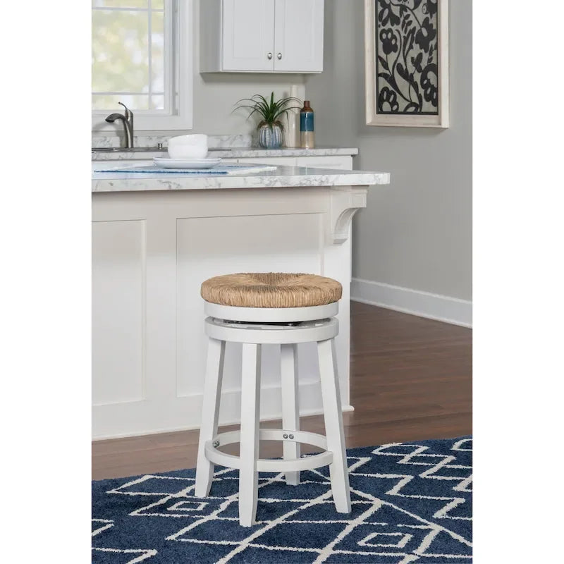 Backless Swivel Counter Stool with Natural Seagrass Seat and Rubberwood Base