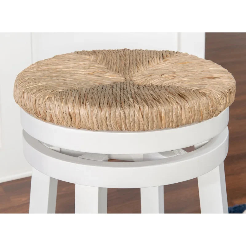 Backless Swivel Counter Stool with Natural Seagrass Seat and Rubberwood Base