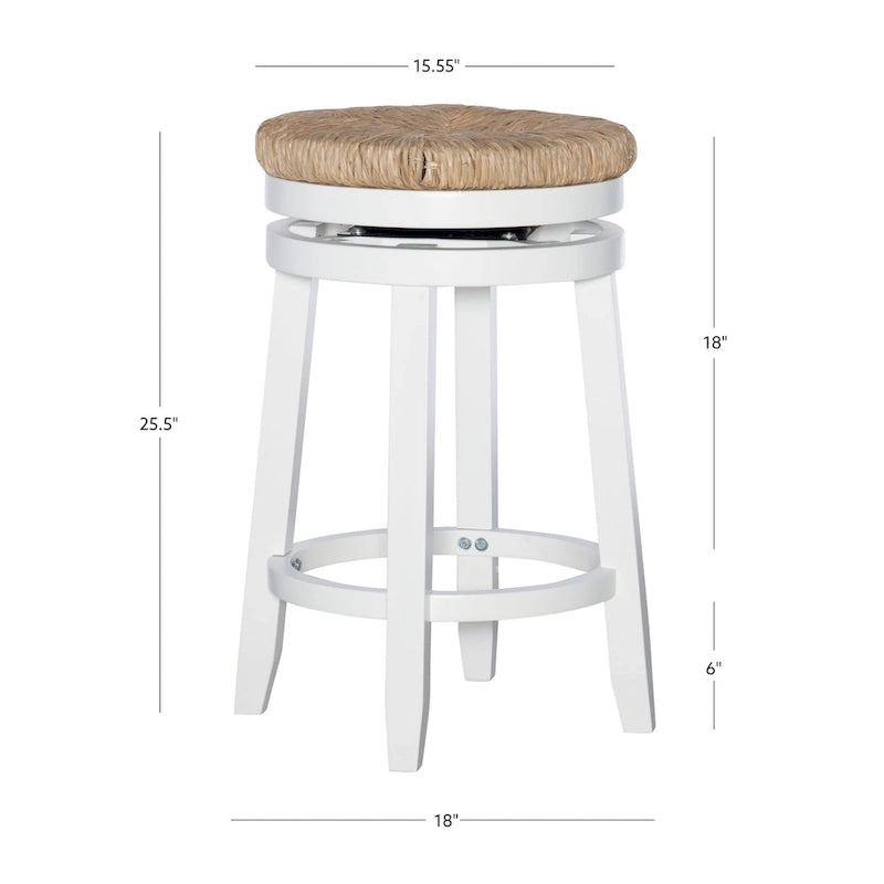 Backless Swivel Counter Stool with Natural Seagrass Seat and Rubberwood Base
