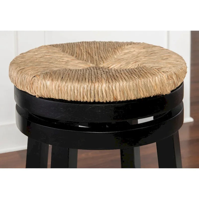 Backless Swivel Counter Stool with Natural Seagrass Seat and Rubberwood Base