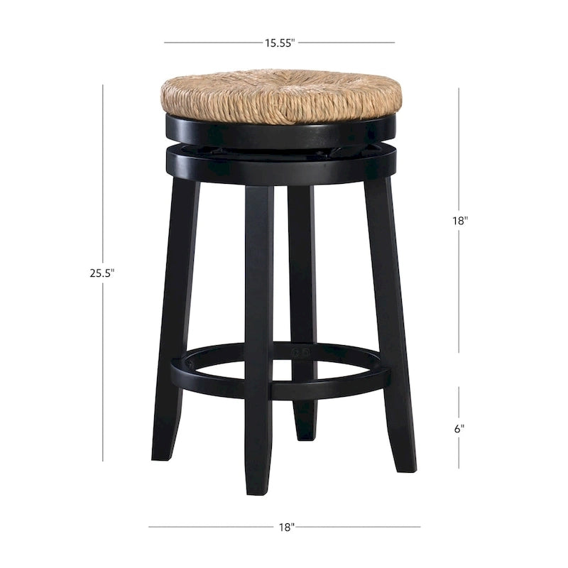 Backless Swivel Counter Stool with Natural Seagrass Seat and Rubberwood Base