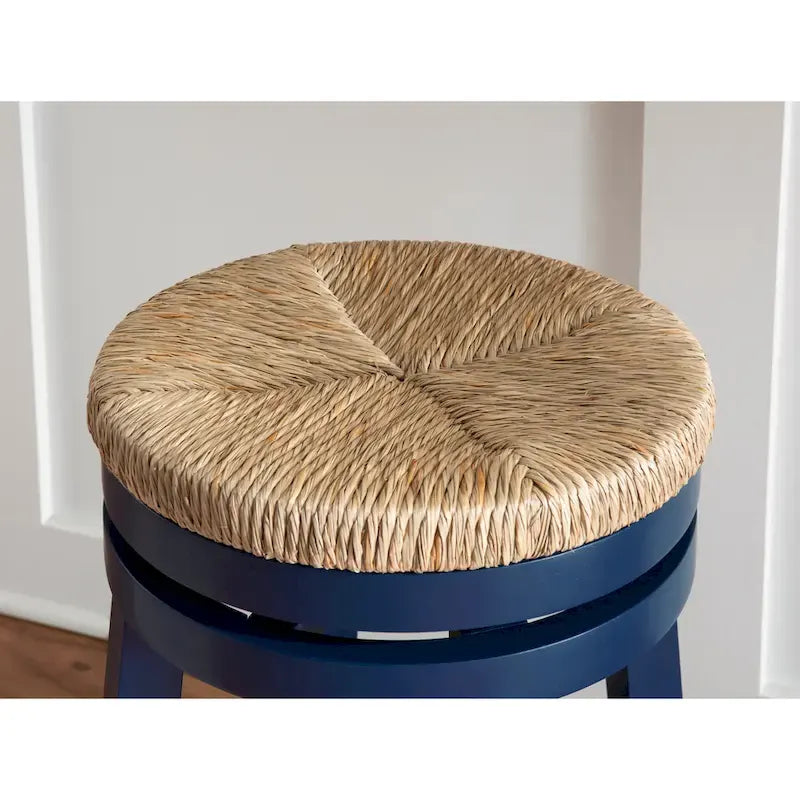 Backless Swivel Counter Stool with Natural Seagrass Seat and Rubberwood Base