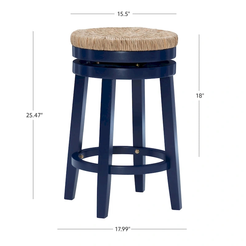 Backless Swivel Counter Stool with Natural Seagrass Seat and Rubberwood Base
