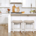 Upholstered Polyester Saddle Seat Counter Stool Antique White Rubberwood Legs