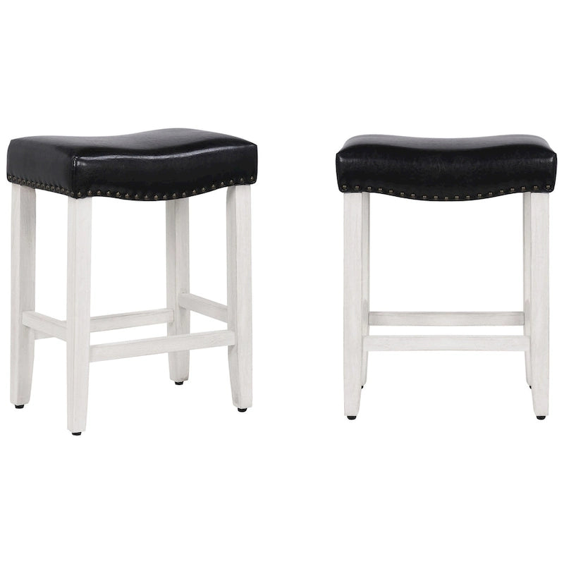 Upholstered Polyester Saddle Seat Counter Stool Antique White Rubberwood Legs
