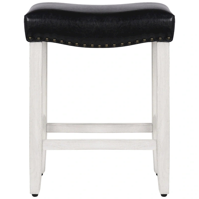 Upholstered Polyester Saddle Seat Counter Stool Antique White Rubberwood Legs