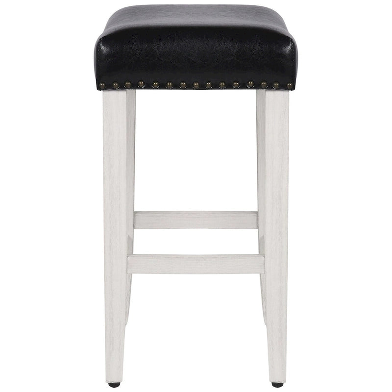 Upholstered Polyester Saddle Seat Counter Stool Antique White Rubberwood Legs