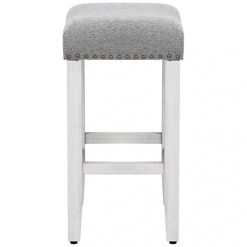 Upholstered Polyester Saddle Seat Counter Stool Antique White Rubberwood Legs