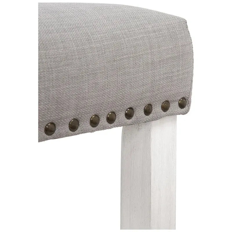 Upholstered Polyester Saddle Seat Counter Stool Antique White Rubberwood Legs