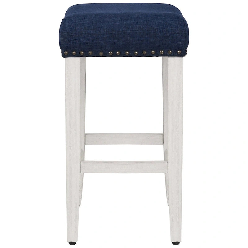 Upholstered Polyester Saddle Seat Counter Stool Antique White Rubberwood Legs
