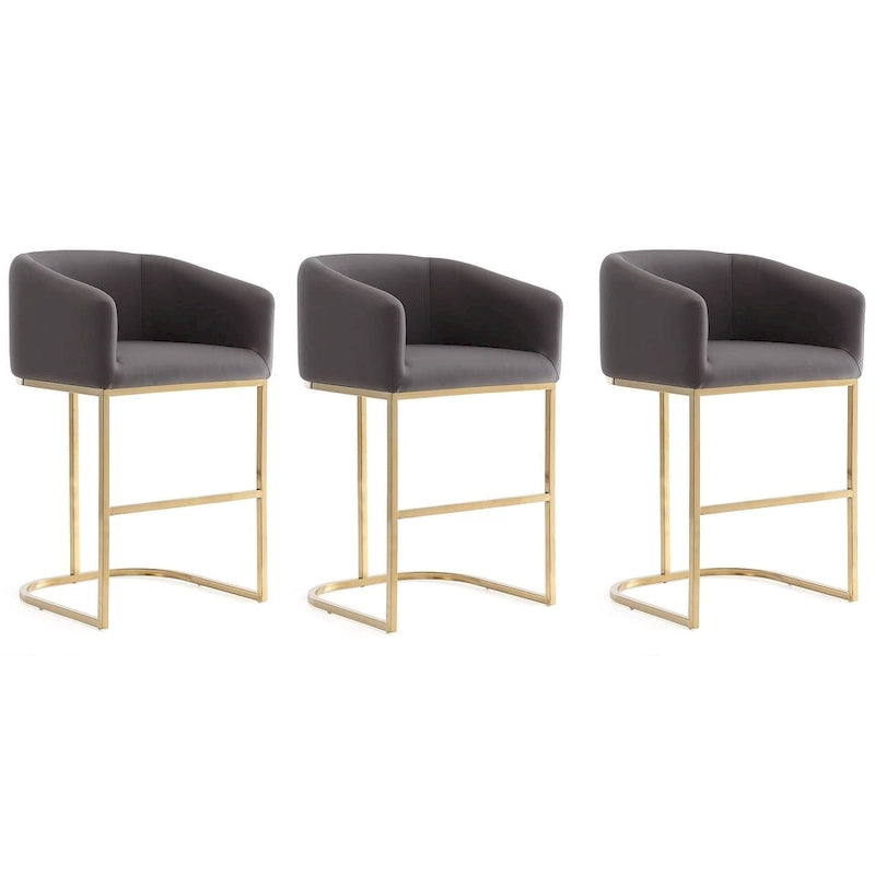 Manhattan Comfort Louvre 36 in. Titanium Gold Stainless Steel Counter Height Bar Stool (Set of 3)