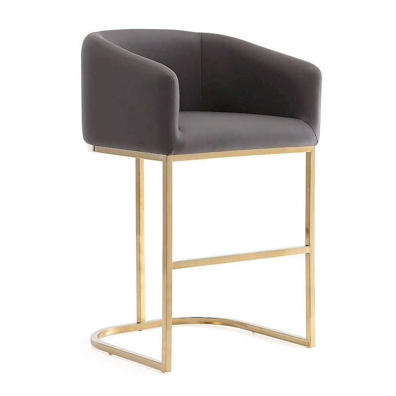 Mid-Century Modern Faux Leather Counter Height Bar Stool with Gold Stainless Steel Base