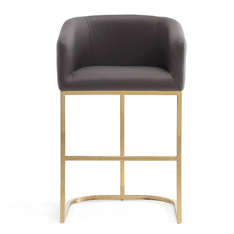 Mid-Century Modern Faux Leather Counter Height Bar Stool with Gold Stainless Steel Base