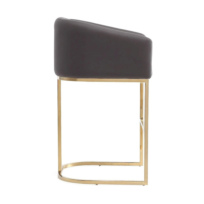 Mid-Century Modern Faux Leather Counter Height Bar Stool with Gold Stainless Steel Base