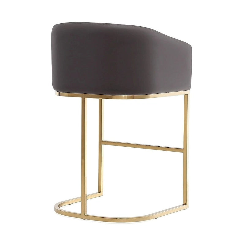 Mid-Century Modern Faux Leather Counter Height Bar Stool with Gold Stainless Steel Base