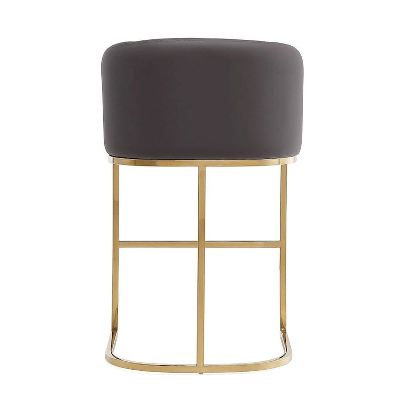 Mid-Century Modern Faux Leather Counter Height Bar Stool with Gold Stainless Steel Base