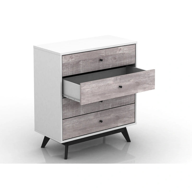 Mid-Century Modern White 4-Drawer Chest with Faux Concrete Fronts