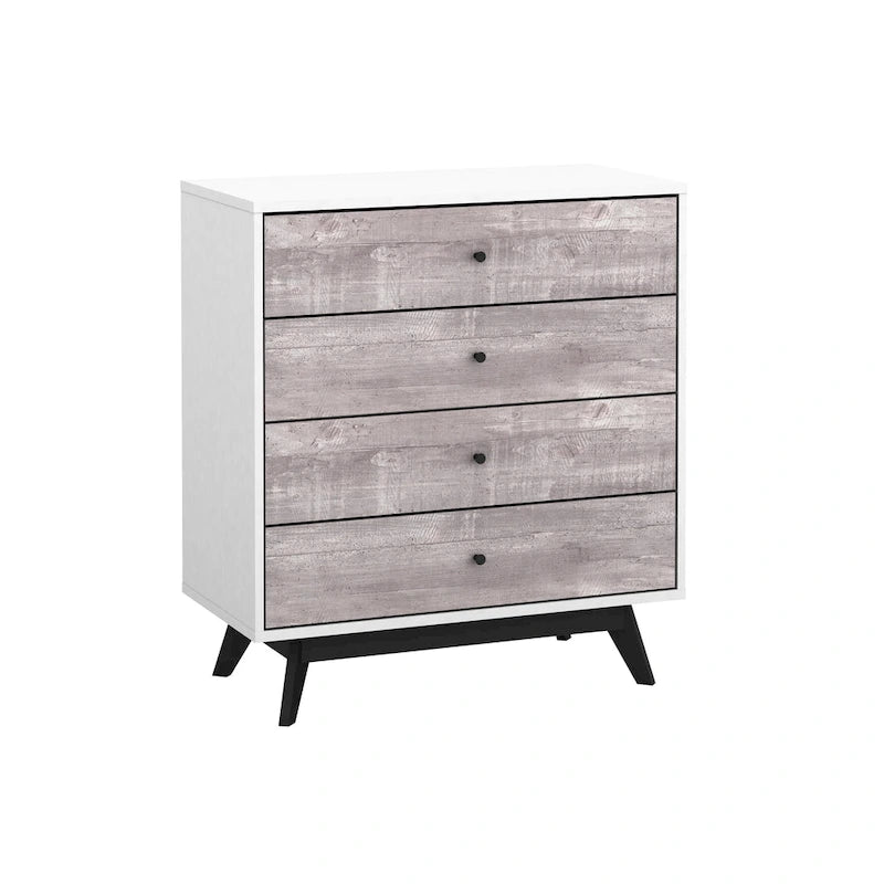 Mid-Century Modern White 4-Drawer Chest with Faux Concrete Fronts
