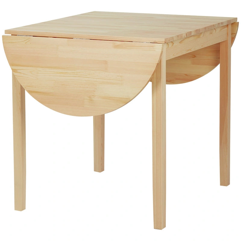 55" Solid Pine Wood Drop Leaf Dining Table with Folding Side Leaves, Natural & Brown