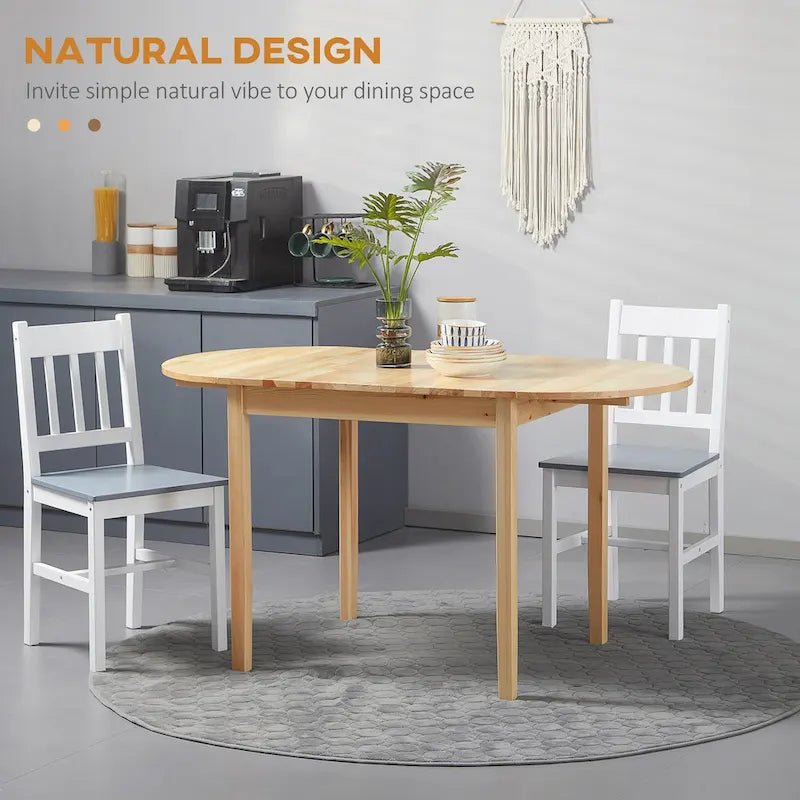 55" Solid Pine Wood Drop Leaf Dining Table with Folding Side Leaves, Natural & Brown