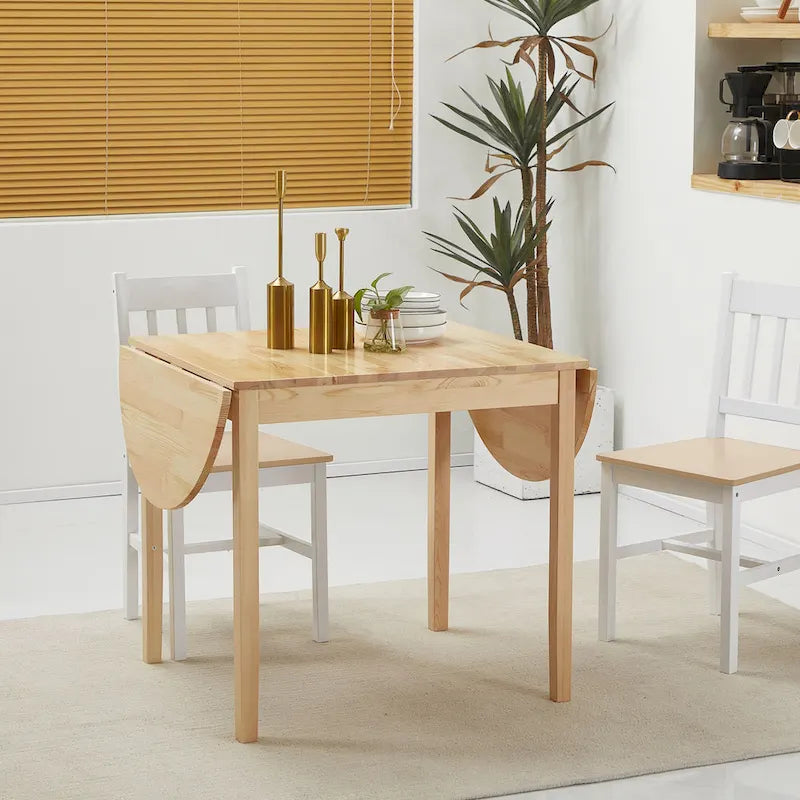 55" Solid Pine Wood Drop Leaf Dining Table with Folding Side Leaves, Natural & Brown