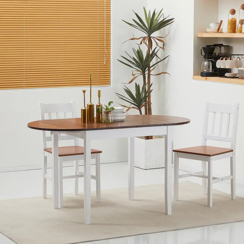 55" Solid Pine Wood Drop Leaf Dining Table with Folding Side Leaves, Natural & Brown