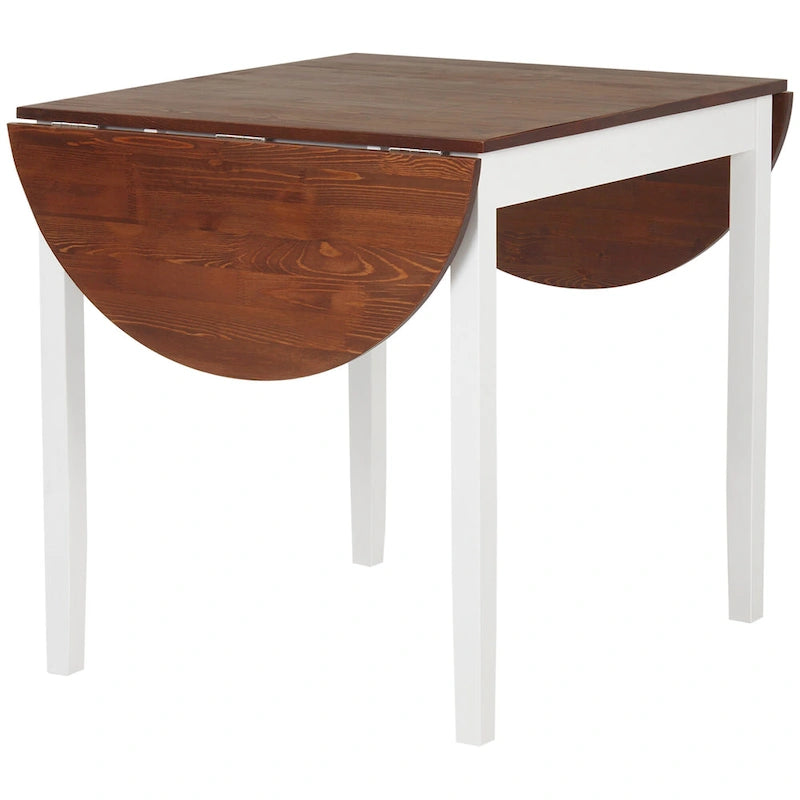 55" Solid Pine Wood Drop Leaf Dining Table with Folding Side Leaves, Natural & Brown