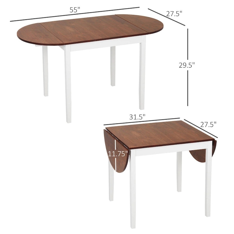 55" Solid Pine Wood Drop Leaf Dining Table with Folding Side Leaves, Natural & Brown
