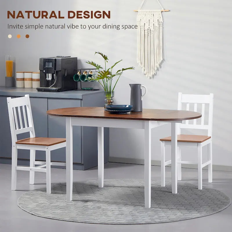 55" Solid Pine Wood Drop Leaf Dining Table with Folding Side Leaves, Natural & Brown