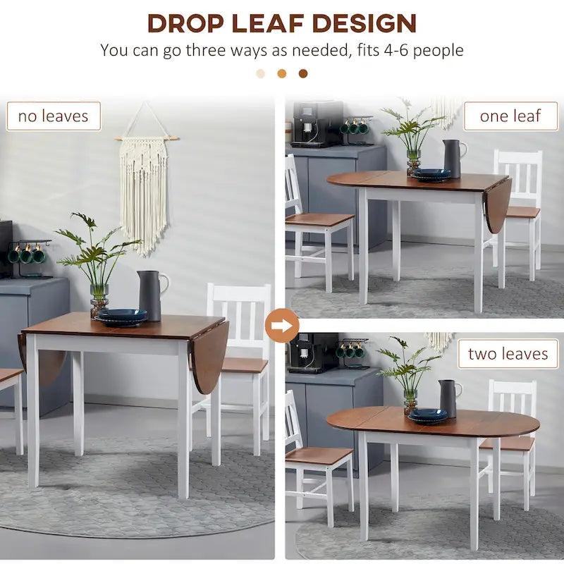 55" Solid Pine Wood Drop Leaf Dining Table with Folding Side Leaves, Natural & Brown