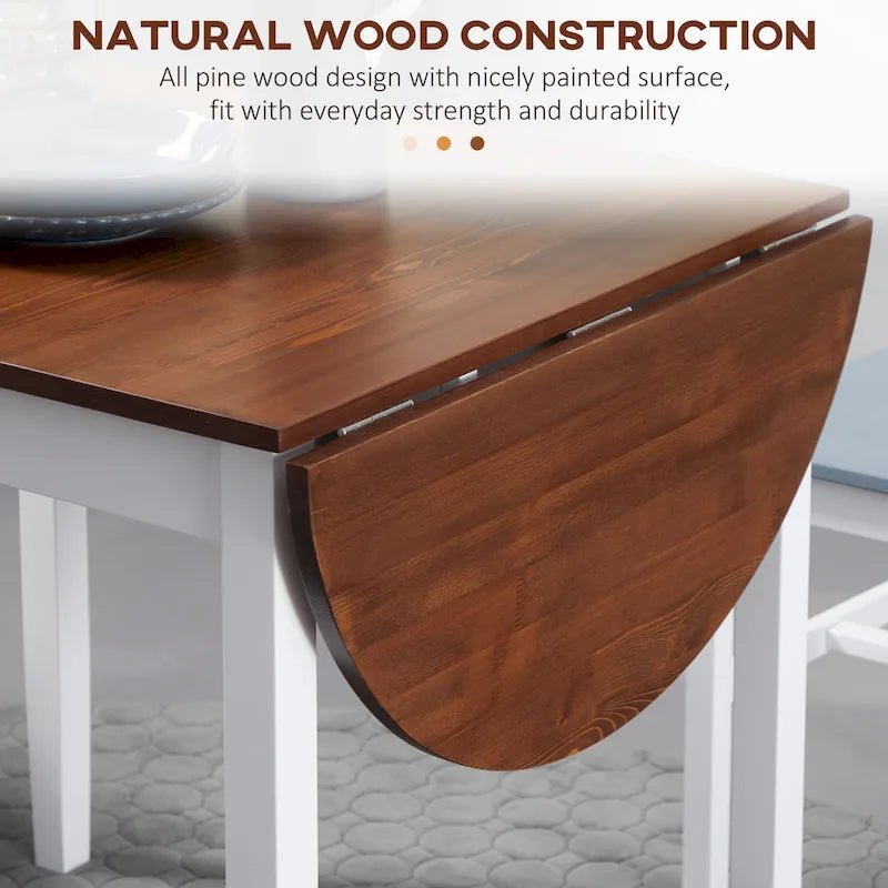 55" Solid Pine Wood Drop Leaf Dining Table with Folding Side Leaves, Natural & Brown