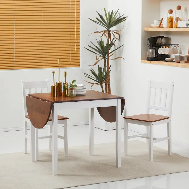 55" Solid Pine Wood Drop Leaf Dining Table with Folding Side Leaves, Natural & Brown