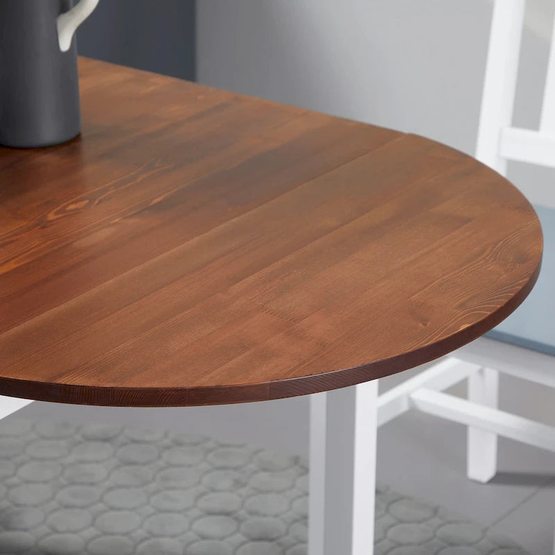 55" Solid Pine Wood Drop Leaf Dining Table with Folding Side Leaves, Natural & Brown