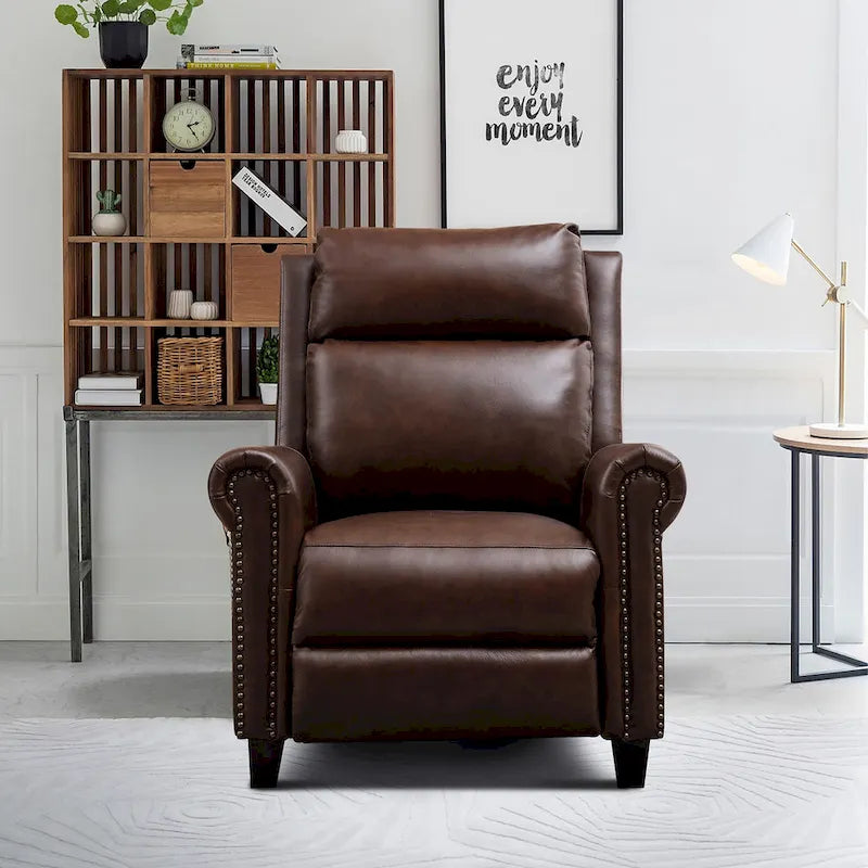 Genuine Leather Push Back Recliner Chair with Comfortable Arms and Back