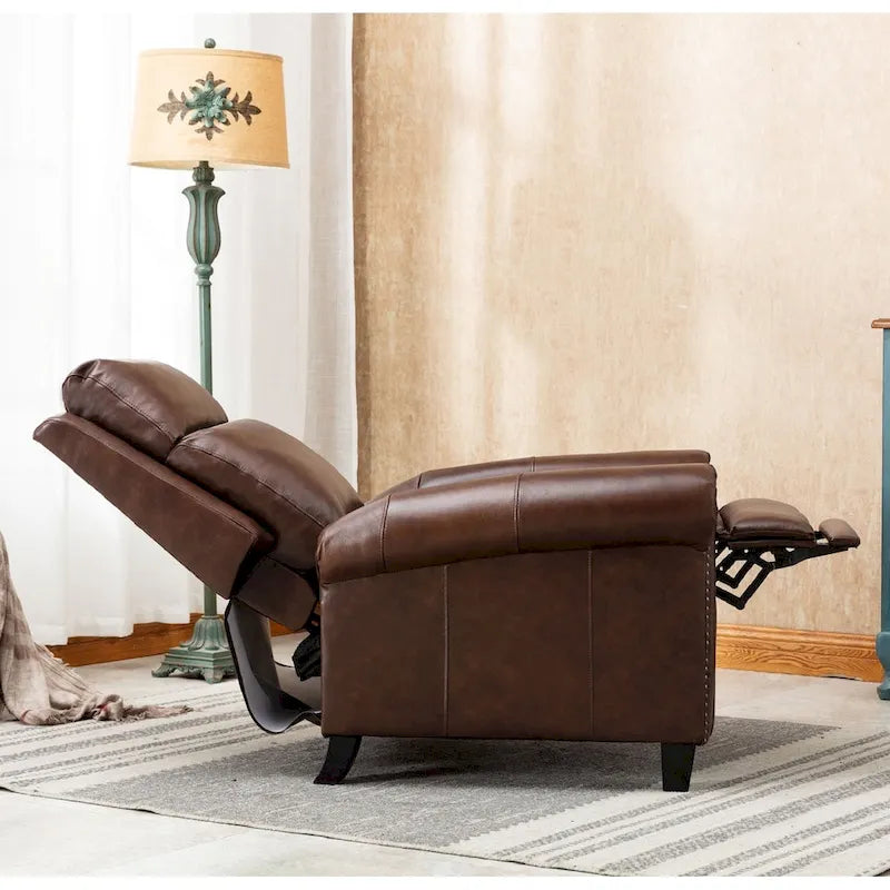 Genuine Leather Push Back Recliner Chair with Comfortable Arms and Back