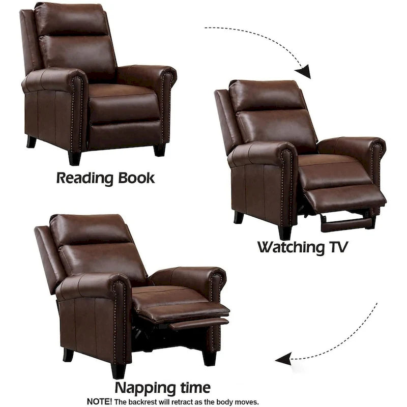 Genuine Leather Push Back Recliner Chair with Comfortable Arms and Back