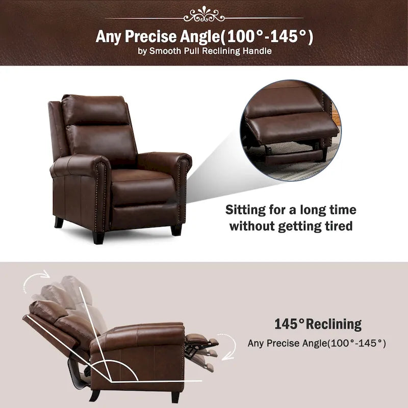 Genuine Leather Push Back Recliner Chair with Comfortable Arms and Back