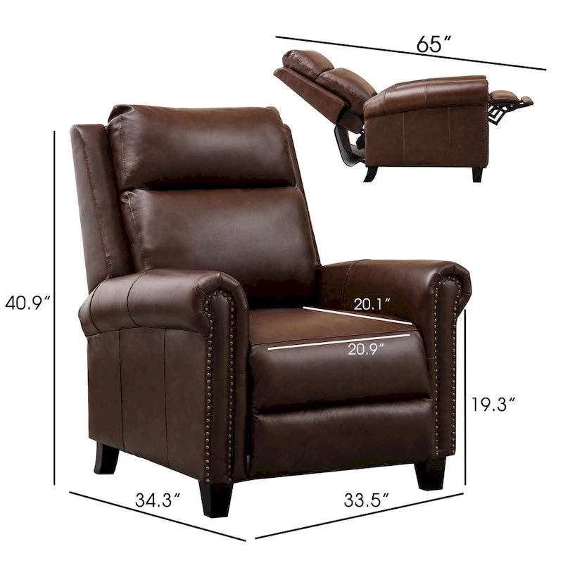 Genuine Leather Push Back Recliner Chair with Comfortable Arms and Back