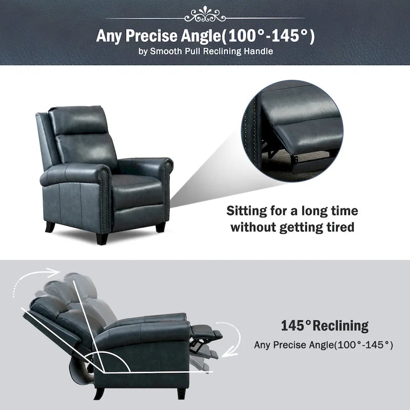 Genuine Leather Push Back Recliner Chair with Comfortable Arms and Back
